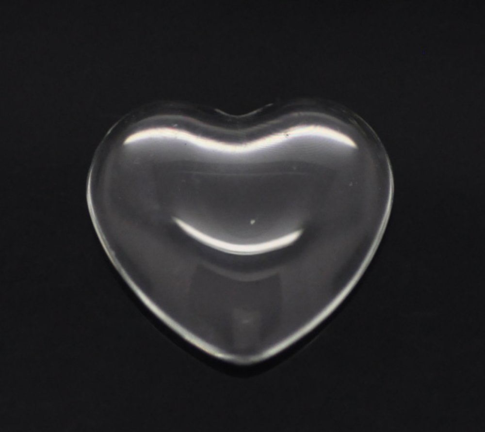 10 Cabochons Cœurs 14 x 15 mm en verre loupe transparent N°22