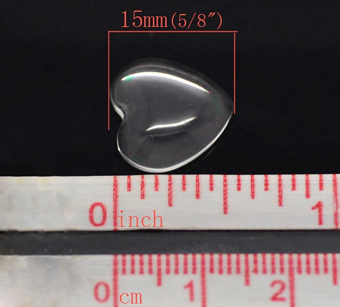 10 Cabochons C&oelig;urs 14 x 15 mm en verre loupe transparent N&deg;22