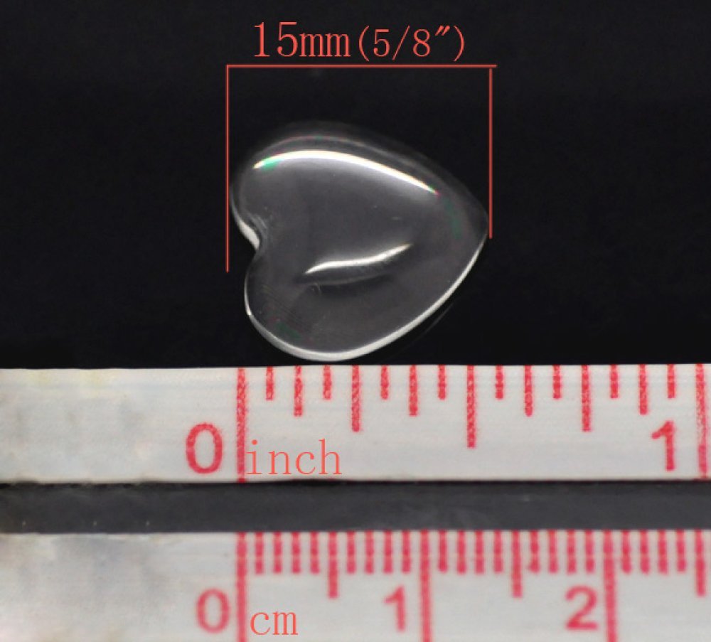 10 Cabochons Cœurs 14 x 15 mm en verre loupe transparent N°22
