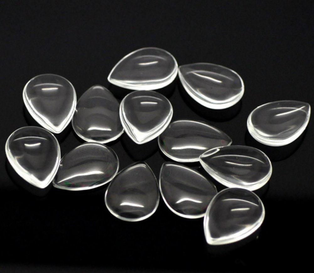 10 Cabochons Gouttes 18 x 25 mm en verre loupe transparent N°25