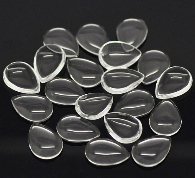 10 Cabochons Gouttes 13 x 18 mm en verre loupe transparent N&deg;24