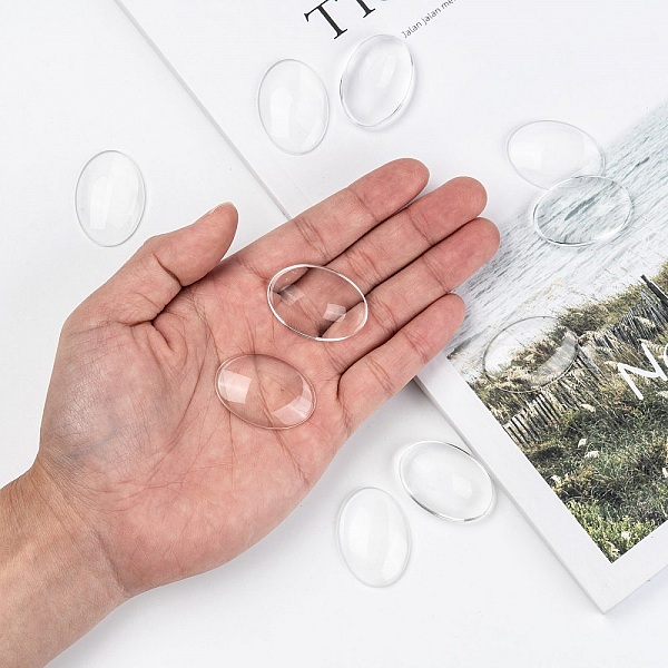 10 Cabochons Ovales 25 x 35 mm en verre loupe transparent N&deg;20