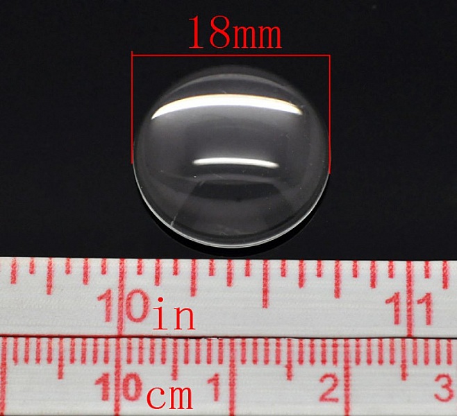 10 Cabochons Ronds 18 mm en verre loupe transparent N&deg;07