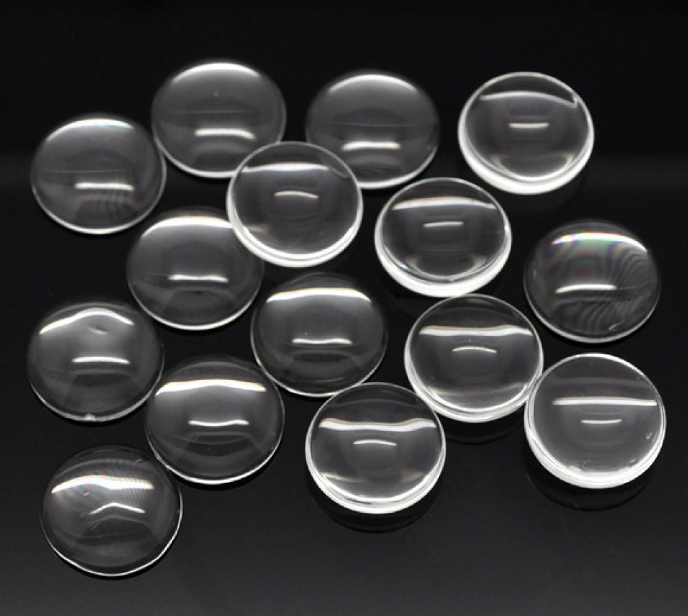 10 Cabochons Ronds 18 mm en verre loupe transparent N°07