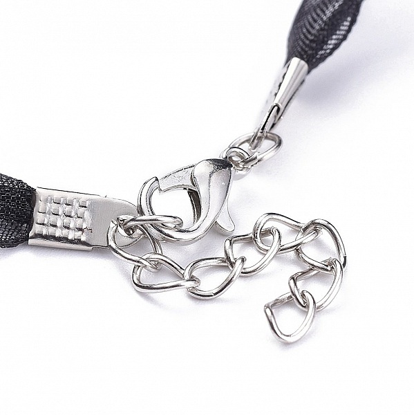 10 Colliers ruban organza et cordon enduit cir&eacute; noir