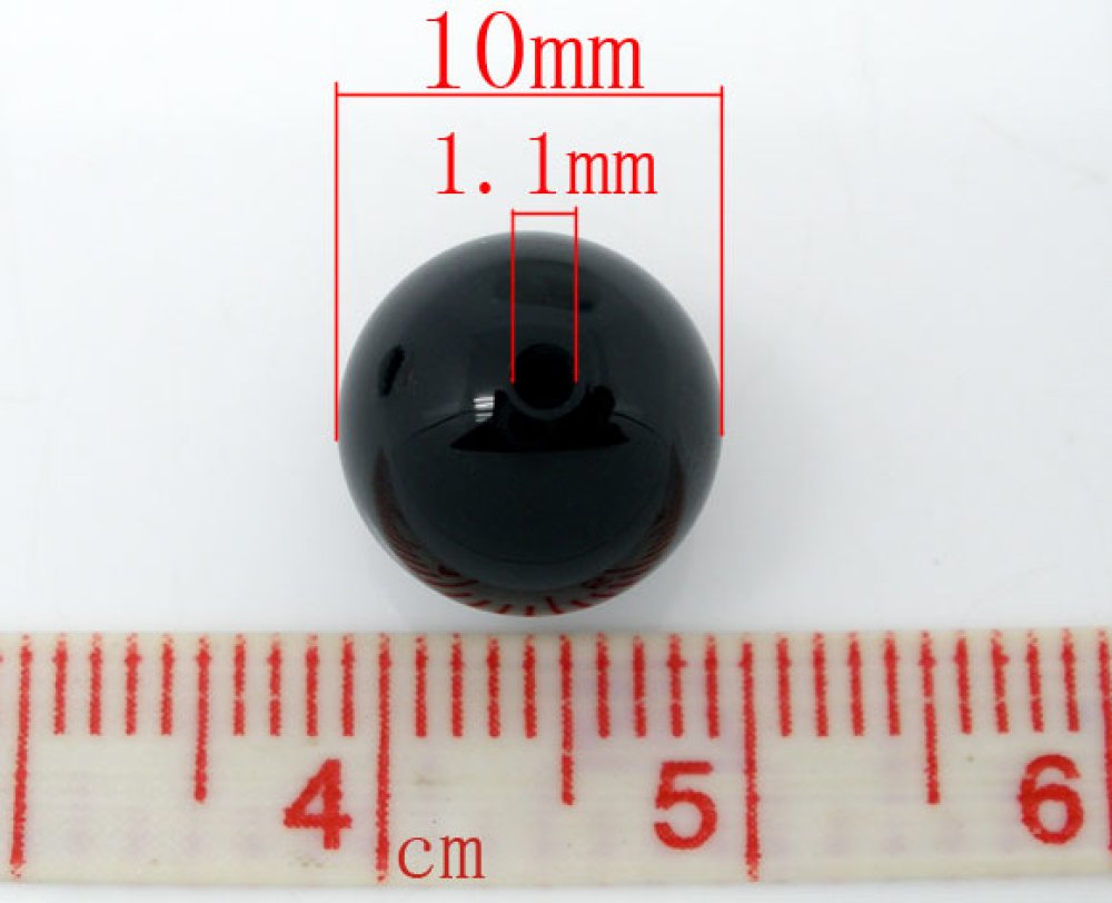 10 Perles en Agate ( Teint ) Rond Noir 10mm Classement B