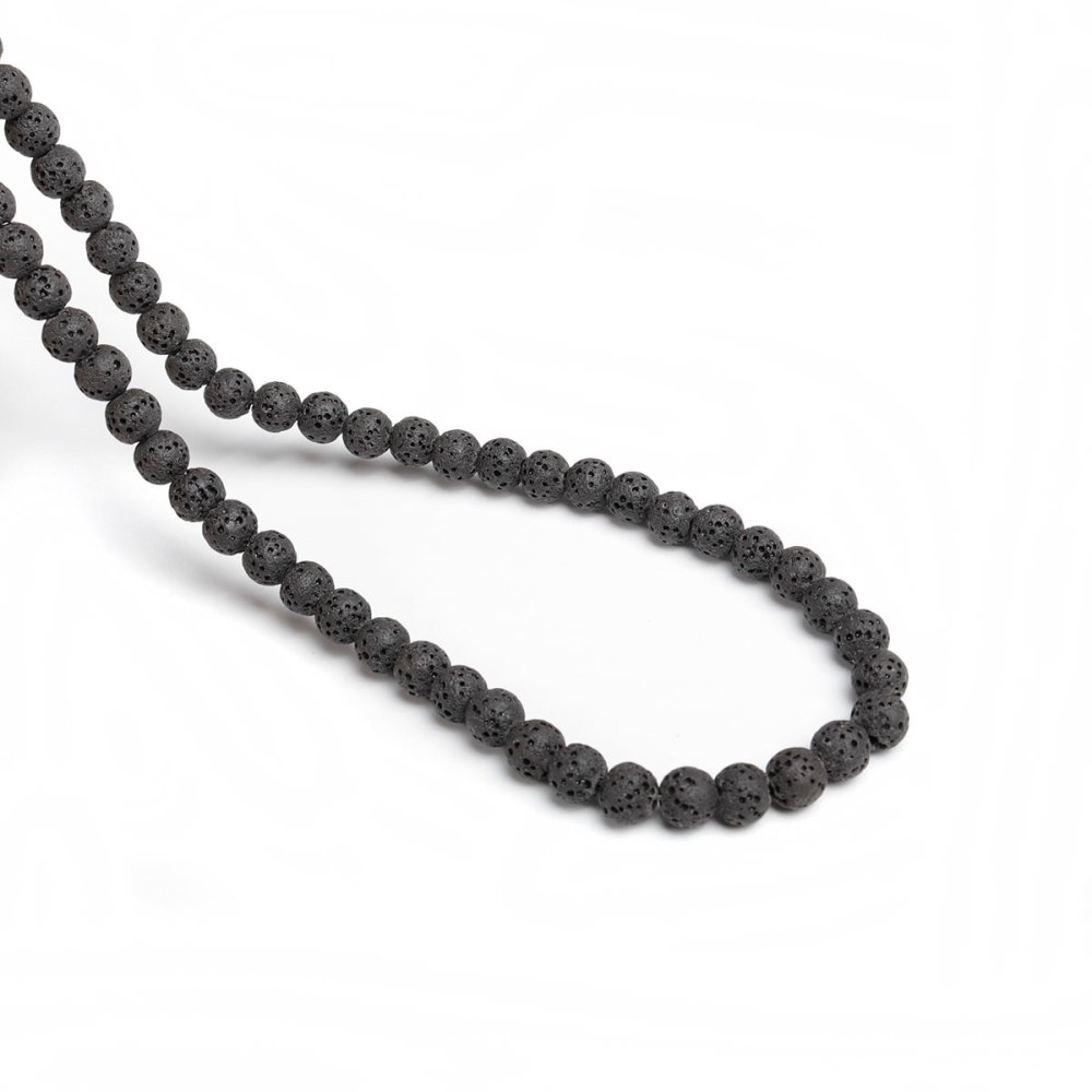 10 Perles en Pierre de Lave ( Naturel ) Rond Noir 6mm