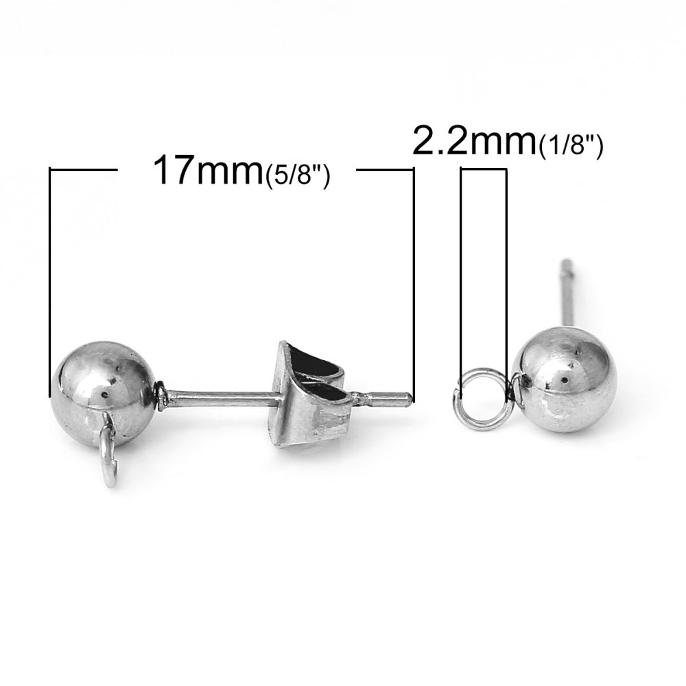 10 Supports Boucle d'oreille puce boule ronde 5 mm en acier inoxydable N°03