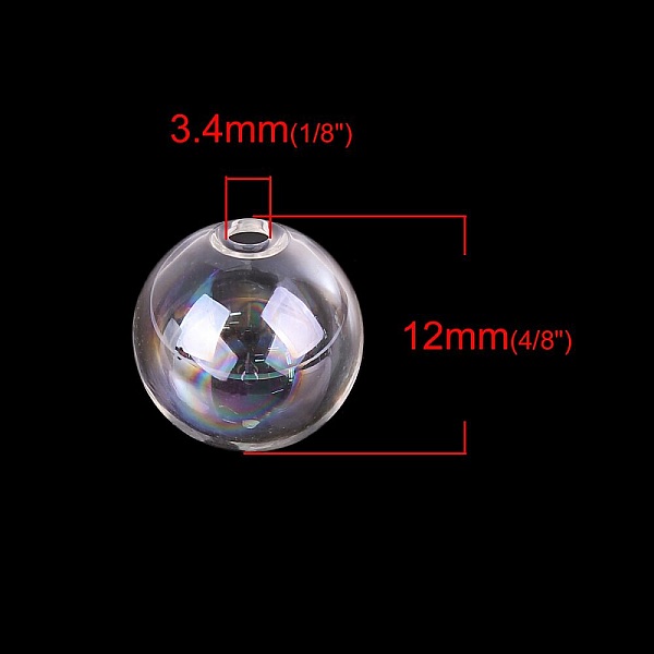1 Boule en verre ronde &agrave; remplir de 12mm AB Transparent