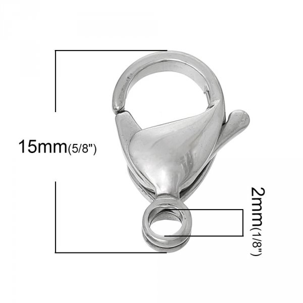 1 Fermoir Acier Inoxydable Mousqueton 15 x 9 mm