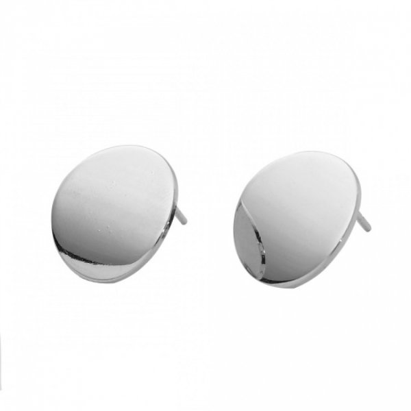 1 Paire Boucle d'oreille puce ronde plateau 16 mm Plaqu&eacute; Platine