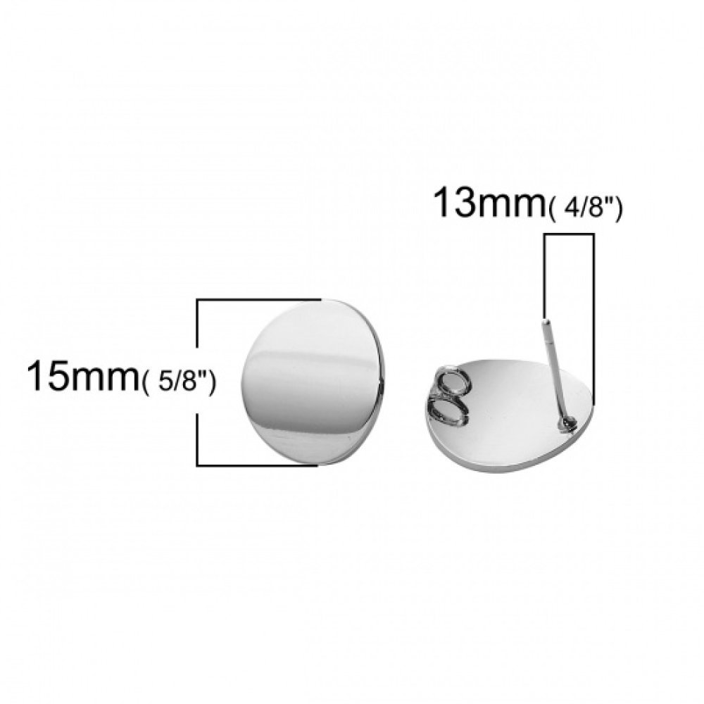 1 Paire Boucle d'oreille puce ronde plateau 16 mm Plaqué Platine