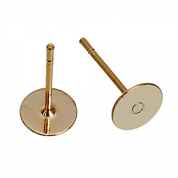 1 Paire Boucles d'oreille puce ronde plateau 6 mm Plaqu&eacute; OR 14K N&deg;01
