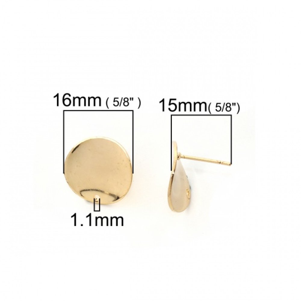 1 Paire Boucles d'oreille puces ronde plateau 16 mm Plaqué OR N°02