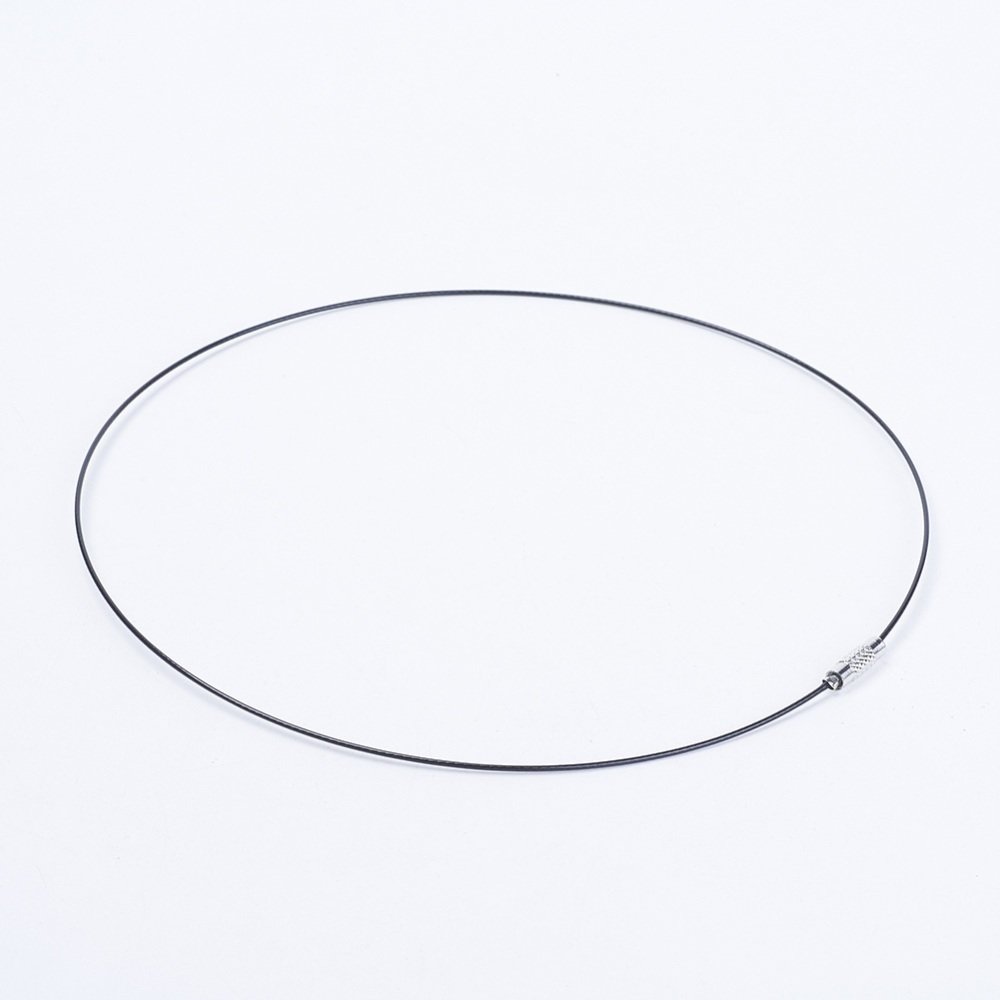 1 collier tour de cou fil câblé rigide noir fermoir à visser N°01