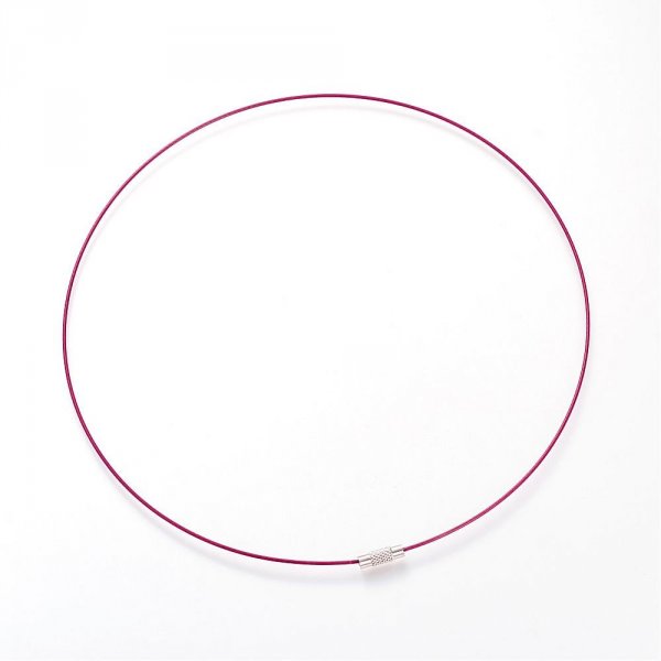 1 collier tour de cou fil c&acirc;bl&eacute; rigide violet rouge fermoir &agrave; visser N&deg;01
