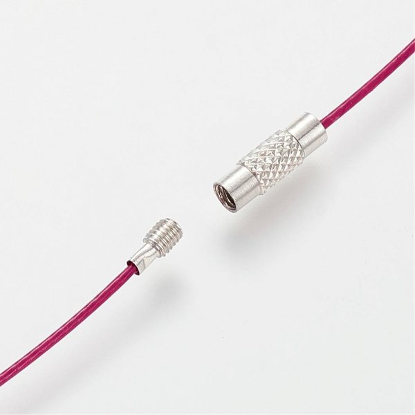 1 collier tour de cou fil c&acirc;bl&eacute; rigide violet rouge fermoir &agrave; visser N&deg;01