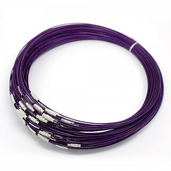 1 collier tour de cou fil c&acirc;bl&eacute; rigide violet fermoir &agrave; visser N&deg;01