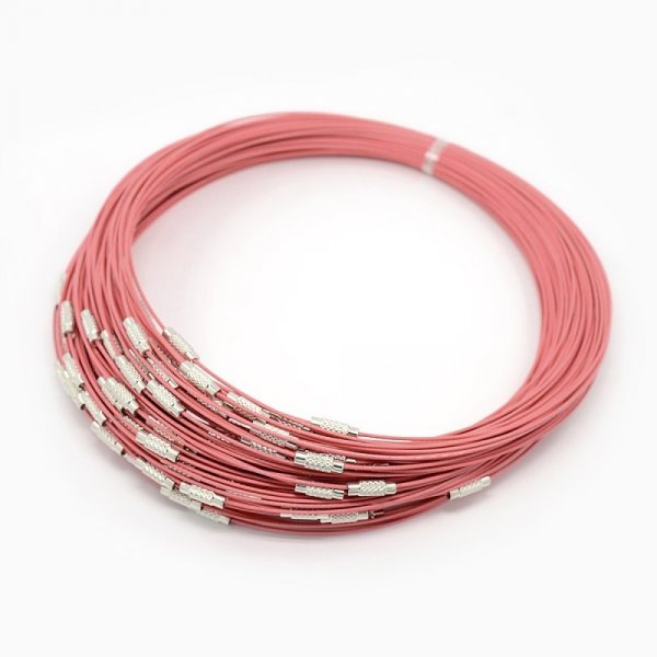1 collier tour de cou fil c&acirc;bl&eacute; rigide rose fermoir &agrave; visser N&deg;01