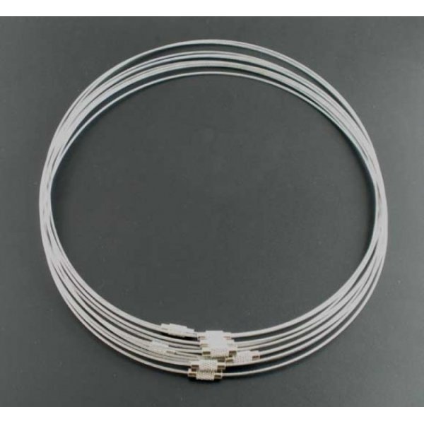 1 collier tour de cou fil c&acirc;bl&eacute; rigide gris fermoir &agrave; visser N&deg;01
