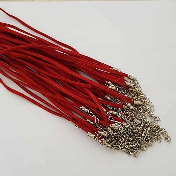 1 collier tour de cou su&eacute;dine rouge 51 cm fermoir mousqueton