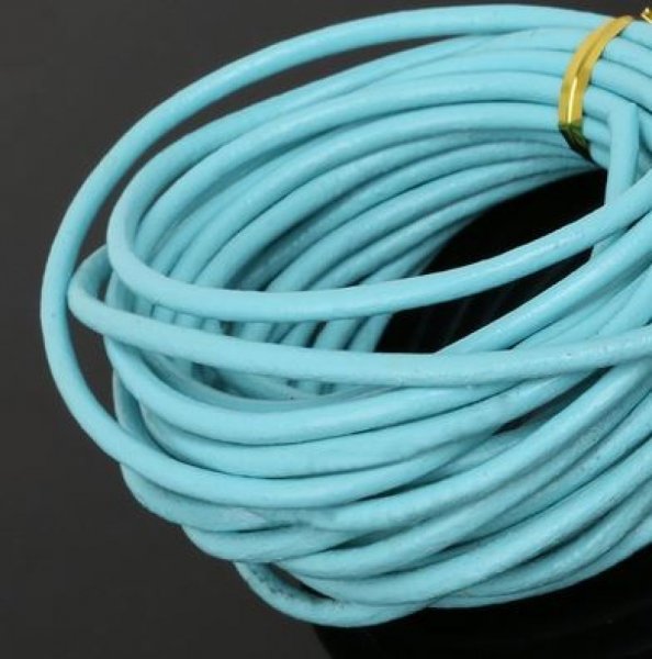 1 m&egrave;tre Cordon rond cuir lisse Turquoise 3 mm