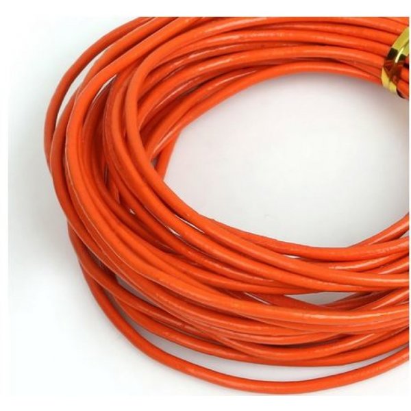 1 m&egrave;tre Cordon rond cuir lisse Orange 2 mm