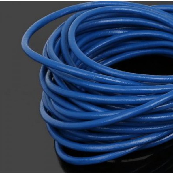 1 m&egrave;tre Cordon rond cuir lisse Bleu 3 mm