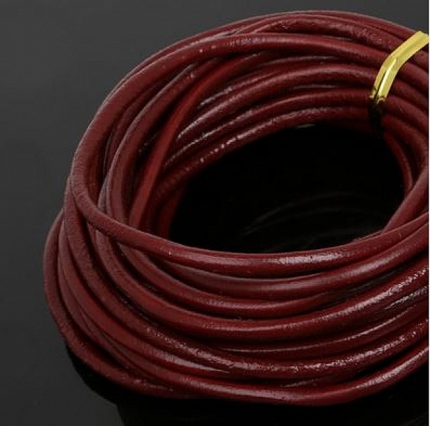 1 m&egrave;tre Cordon rond cuir lisse Bordeaux 3 mm