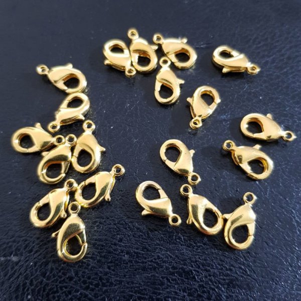 20 Fermoirs Mousqueton 12 x 07 mm Dor&eacute;.