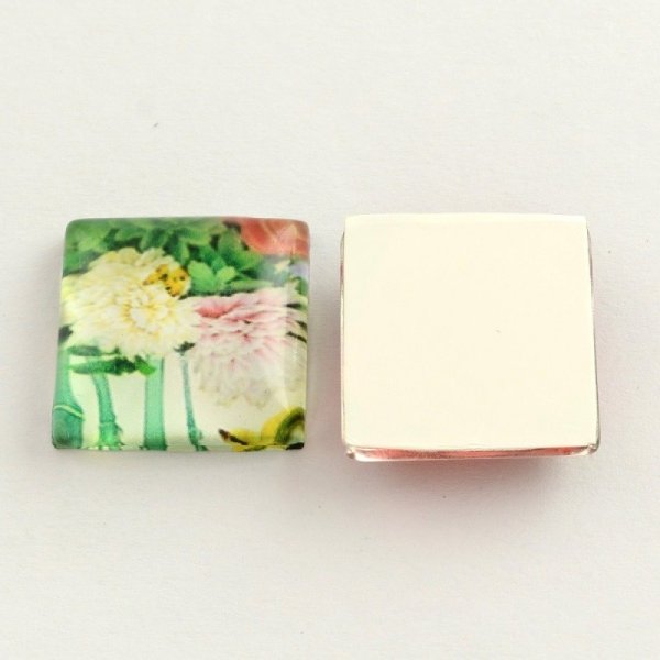 20 cabochons en verre carr&eacute;s 20 mm assortis Fleurs S-22-20-17