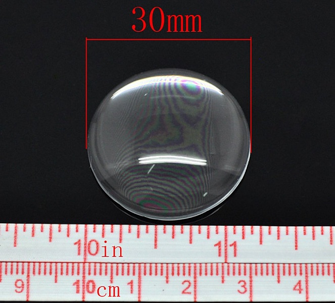 2 Cabochons Ronds 30 mm en verre Loupe transparent N&deg;13