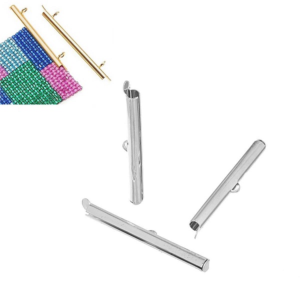 2 fermoirs embouts tubes en cuivre couleur argent Brillant de 40x6mm-72435 