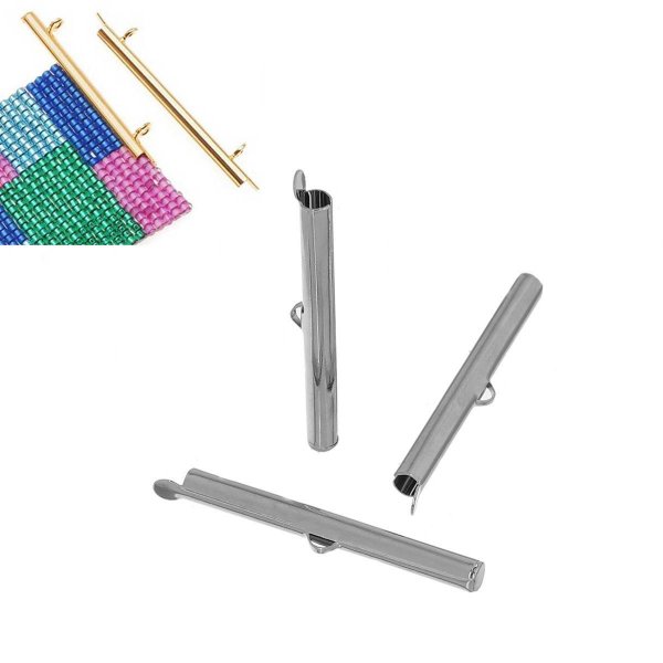 2 fermoirs embouts tubes en cuivre couleur argent Mat de 40x6mm-72436 