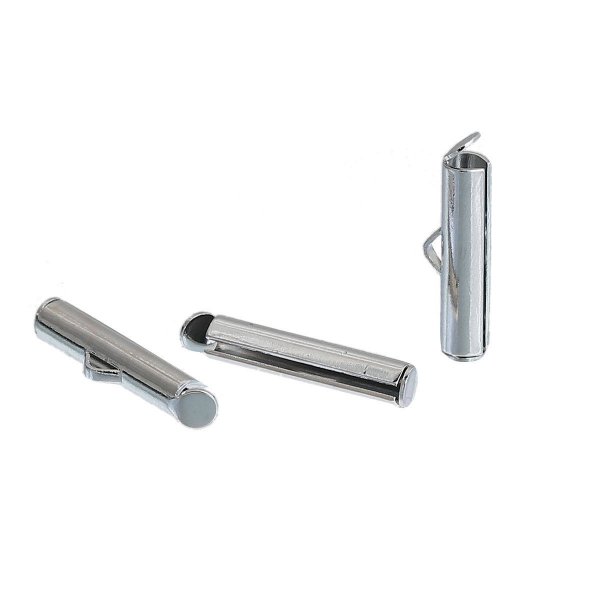 2 fermoirs embouts tubes en cuivre couleur argent Mat de 20x6mm-845 