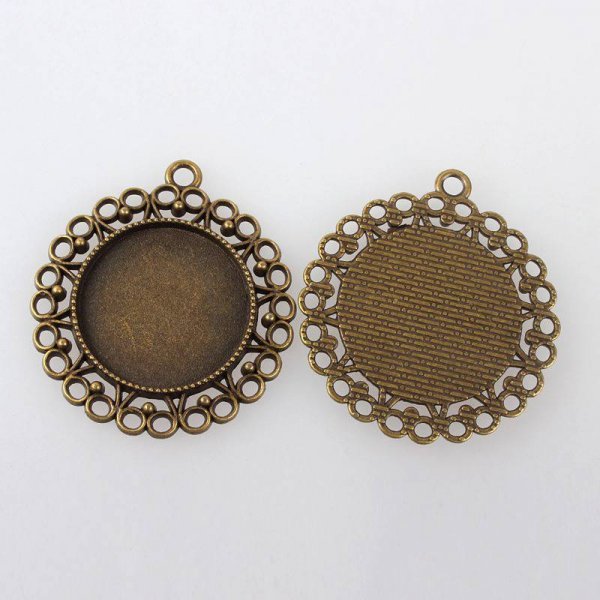 2 supports cabochons de 25mm bronze, pendentifs cabochons 118AB 
