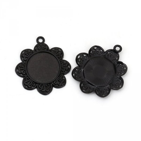 2 supports cabochons de 20mm Noir, pendentifs cabochons 8500