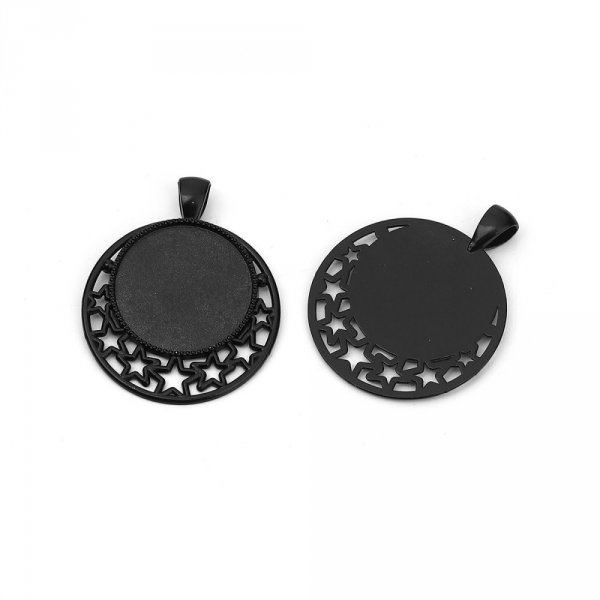 2 supports cabochons de 25mm Noir, pendentifs cabochons 8501