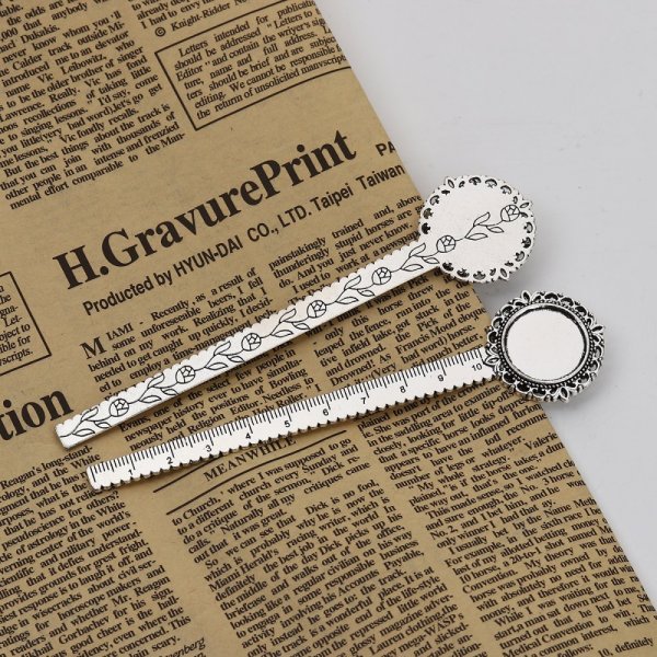 3 marque-pages r&egrave;gle cabochon 20 mm N&deg;01 Argent Vieilli