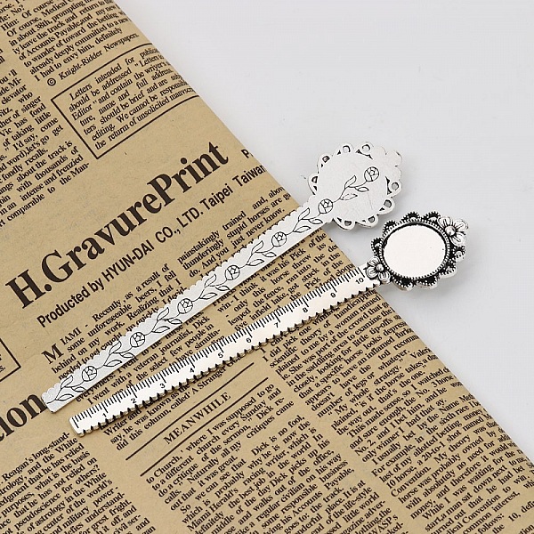 3 marque-pages r&egrave;gle cabochon 20 mm N&deg;02 Argent Vieilli