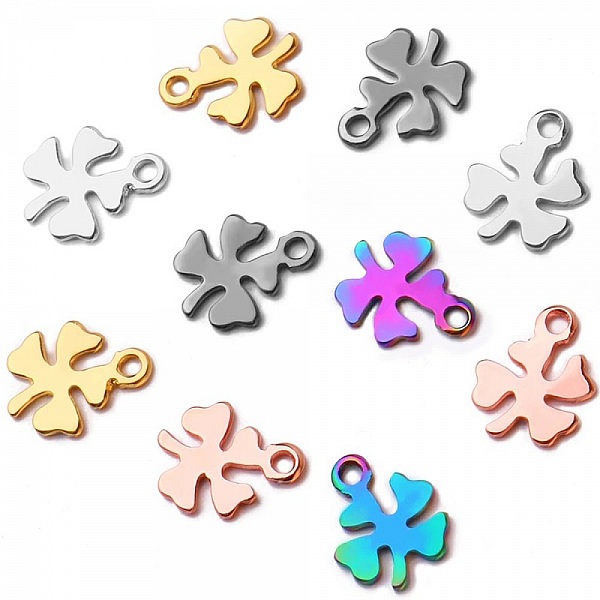 5 Breloques en Acier Inoxydable fleur N&deg;03 argent 10.5 x 8mm