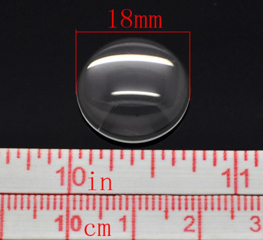 5 Cabochons Ronds 18 mm en verre loupe transparent N°07