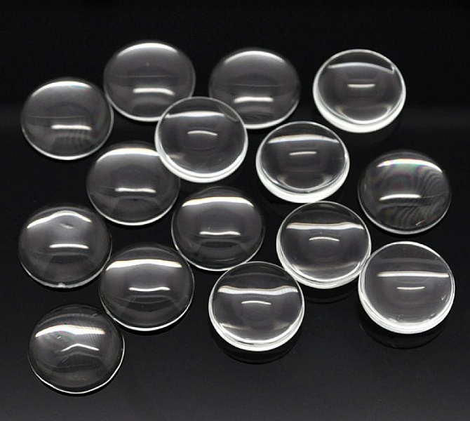 5 Cabochons Ronds 18 mm en verre loupe transparent N&deg;07