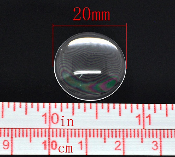 5 Cabochons Ronds 20 mm en verre loupe transparent N&deg;08