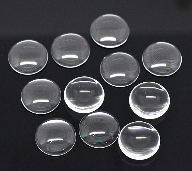 5 Cabochons Ronds 20 mm en verre loupe transparent N&deg;08
