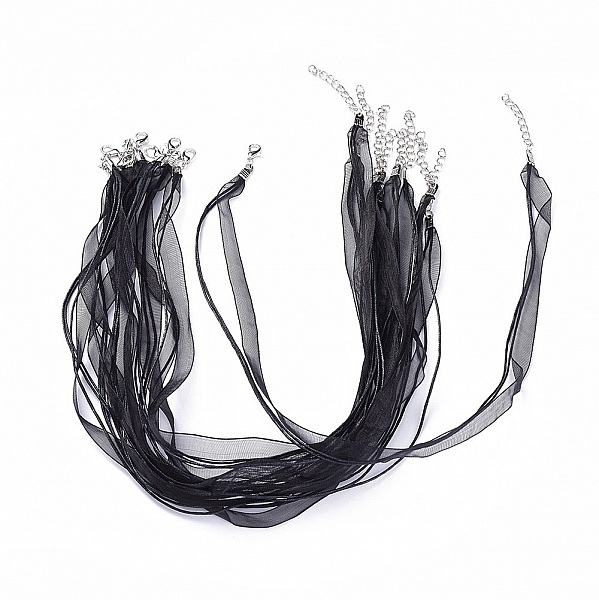 5 Colliers ruban organza et cordon enduit cir&eacute; noir