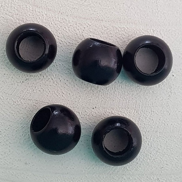 5 Perles Bois Ronde 14/11 mm Noir