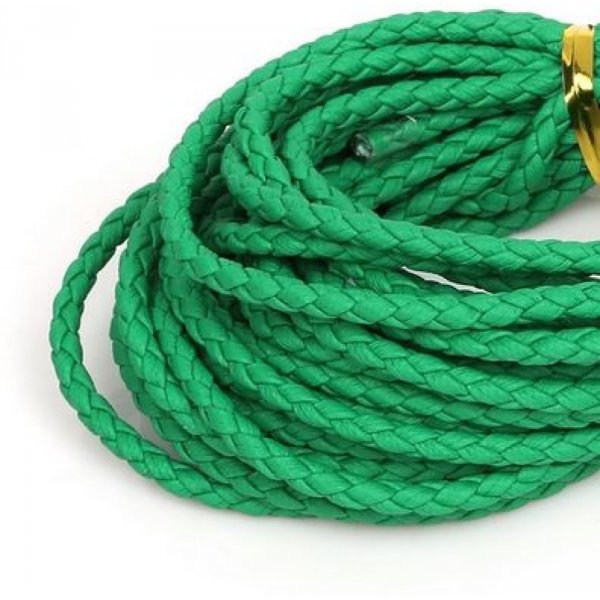 5 m&egrave;tres Cordon rond simili cuir tress&eacute; Vert 3 mm