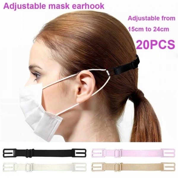 Attache elastique 20 Extensions de masque réglable crochet d'oreille Blanc