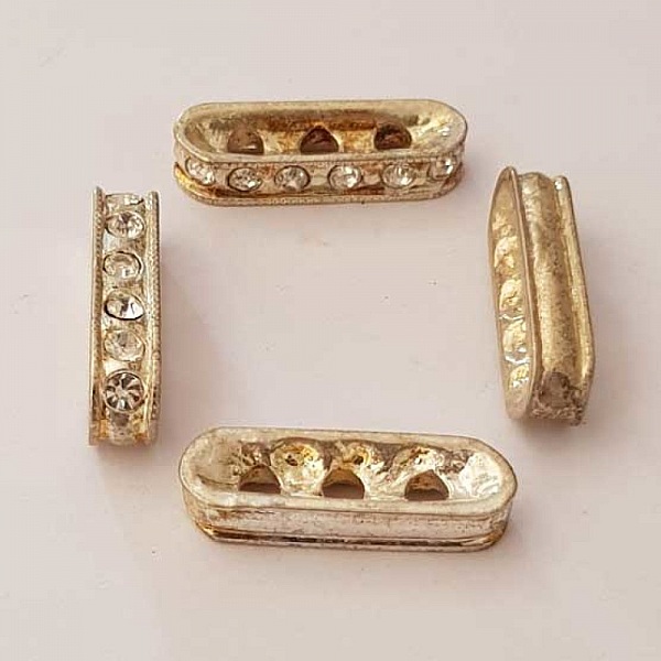 Barre Argent Entretoise S&eacute;parateur perle, multi rangs 3 trous N&deg;08